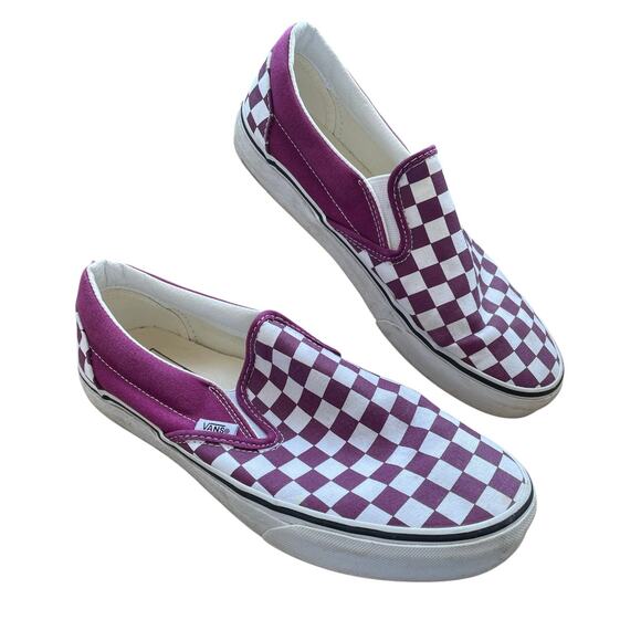 Vans Slip-On Violet Tulip Checkerboard Sneakers Women’s 9.5 - Picture 1 of 10